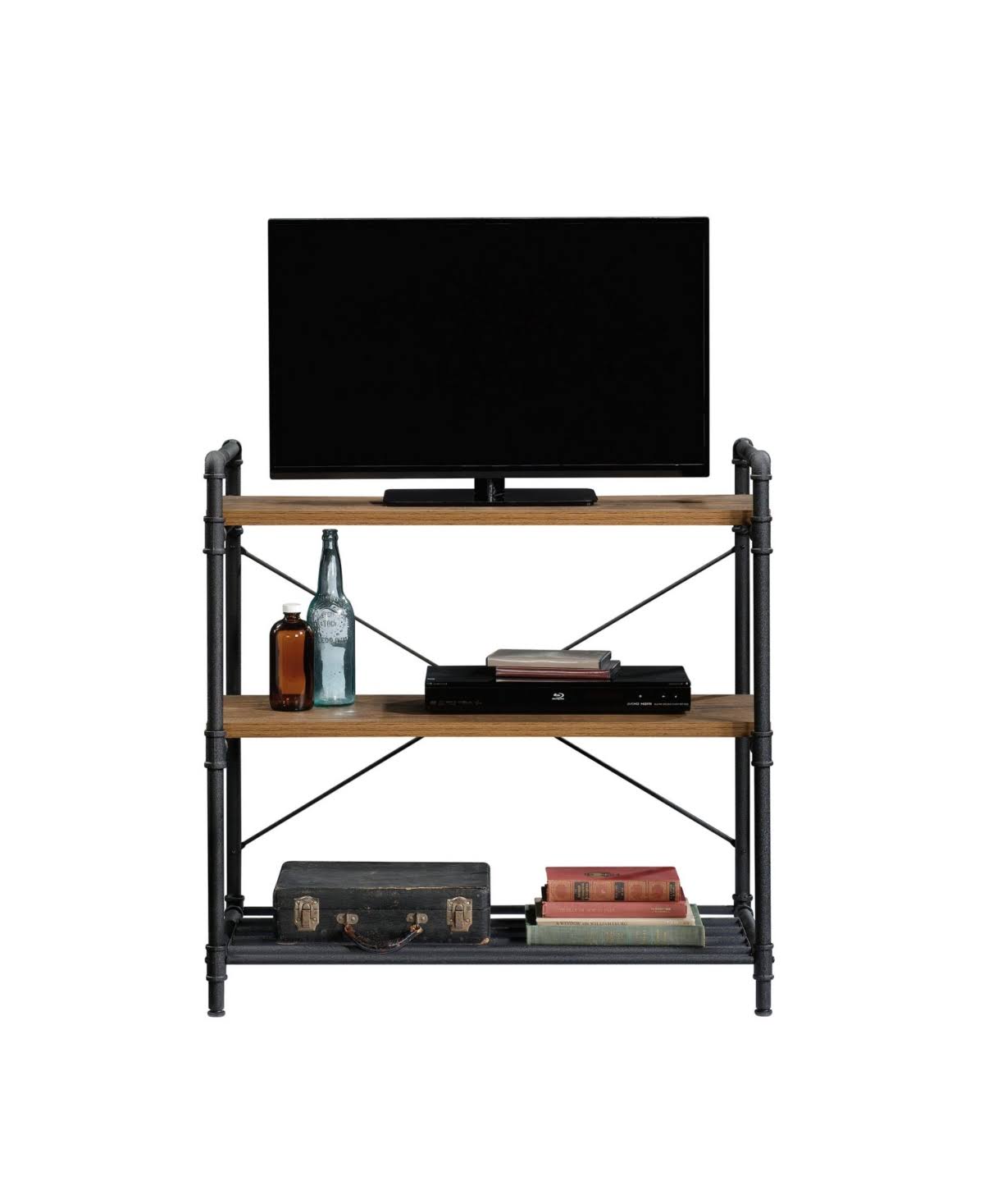 Sauder Iron City Anywhere Console Table, Checked Oak