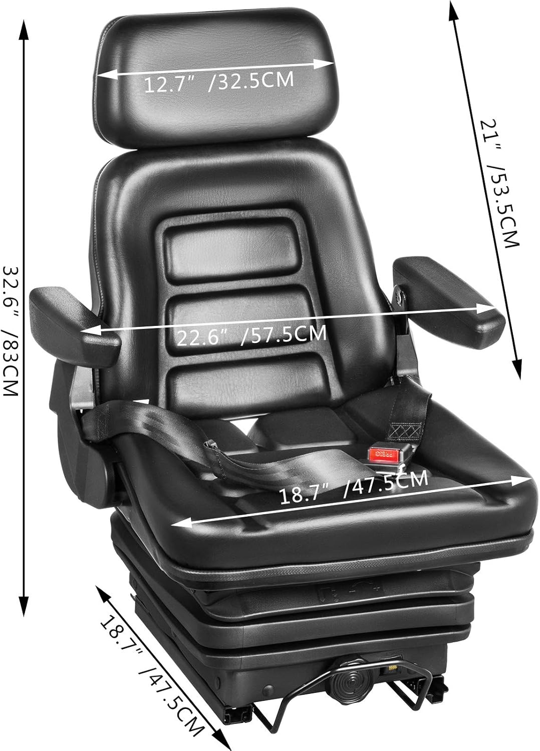 VEVOR Suspension Seat Adjustable Backrest Headrest Armrest, Forklift Seat With Slide Rails, Foldable Heavy Duty for Tractor Forklift Excavator Skid Steer