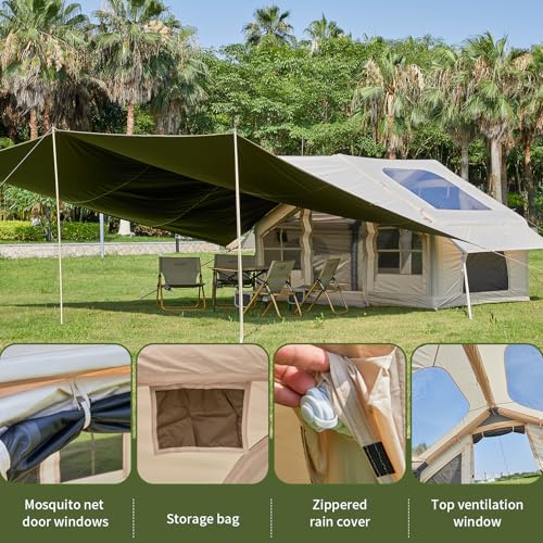 Inflatable Tent with Pump,4-6 Person Instant Glamping Camping Tents House, Easy Setup Blow Up Family Tents for 4 Seasons Waterproof Inflatable Tent for Camping with Mesh Windows.