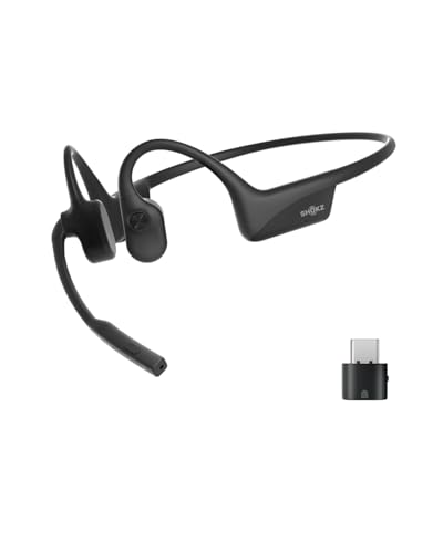 OpenComm2 2025 Upgrade - Open-Ear Bone Conduction Headphones, Wireless Bluetooth Headset with Noise Canceling Mic & Mute Button for Work Calls and Meetings, 16 Hour Talk Time for Mobile & PC - C120