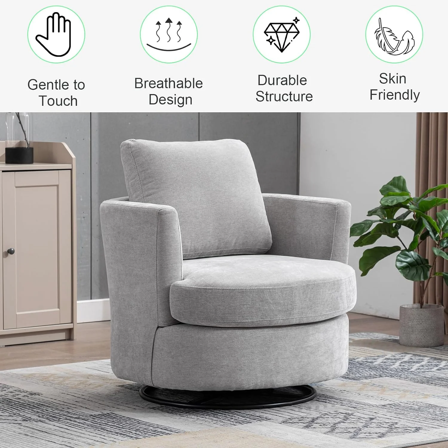 Swivel Barrel Chair Set of 2,31.9" W Modern Round Accent Arm Chairs Upholstered Comfy 360 Degree Swivel Single Circle Club Sofa Chair for Nursery Living Room Bedroom, Light Gray - Curated Treasures Market