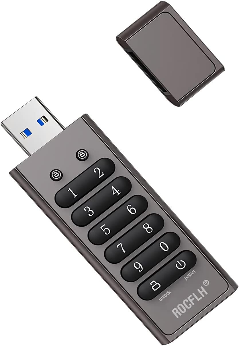 ROCFLH DEFG4 32GB Encrypted USB 3.0 Flash Drive with Numeric Keypad - Secures Data Use XTS-AES 256-bit Hardware Encryption (DEFG4-BN32G) Pack of 2