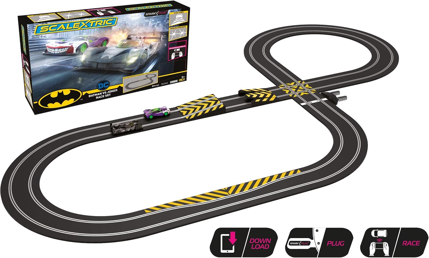 Scalextric Batman vs Joker 1:32 Spark Plug Slot Car Race Track Set C1415T , Black