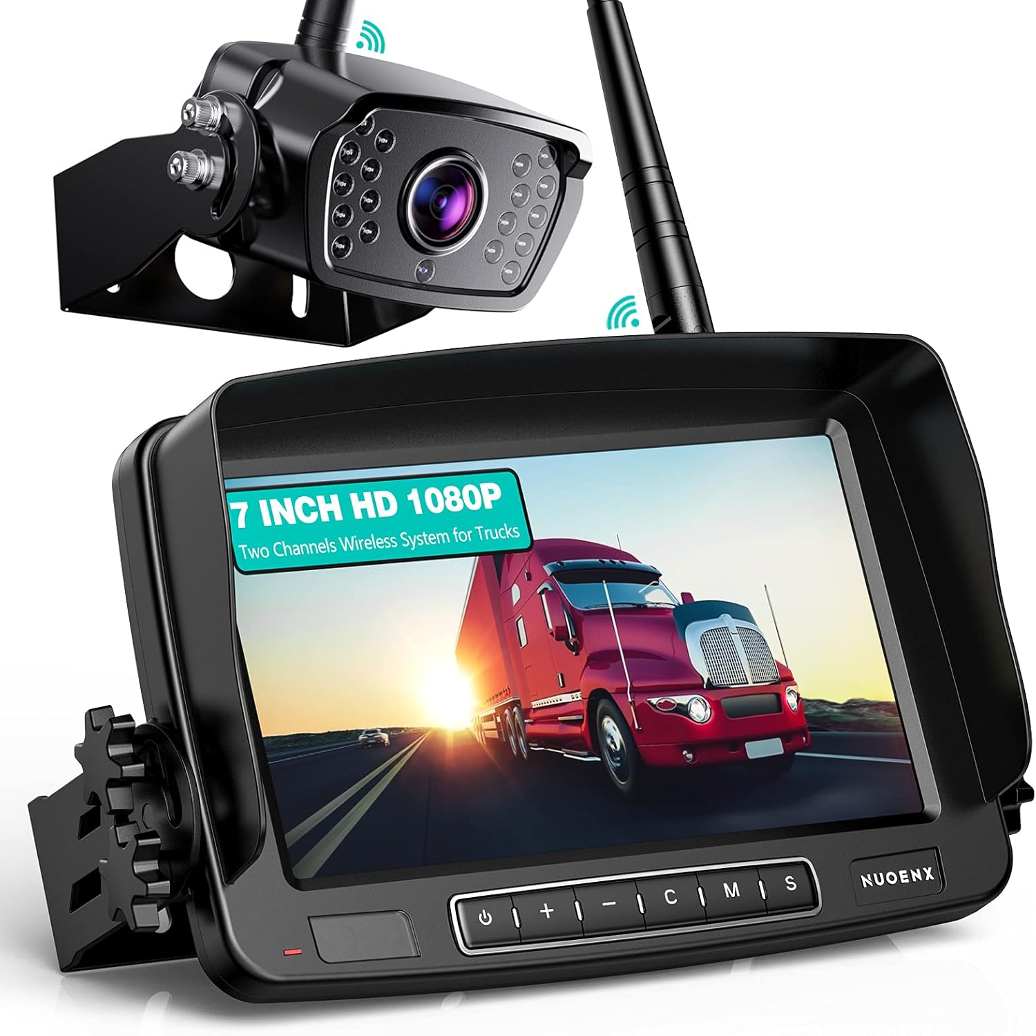 Nuoenx Wireless Backup Camera for RV, Split Screen 5 Inch HD Monitor W/ Wireless License Plate Backup Camera & Wireless Rear View Camera, IR Night Vision Waterproof Camera for RV, Trailer, 5th Wheel