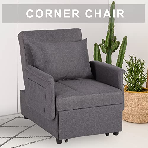 Sleeper Chair, 3 in 1 Chair Bed Sleeper for Adults, Pull Out Sleeper Sofa Convertible Single Lounge Chair with Pillow, Side Pockets for Living Room Small Space (Black)