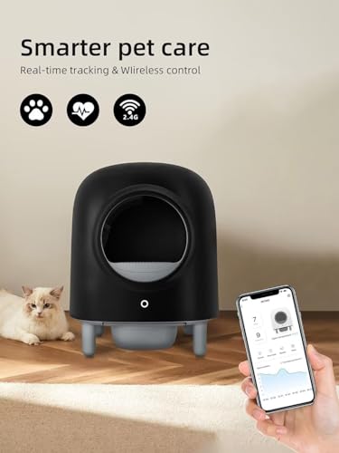 Self Cleaning Cat Litter Box - Automatic Cat Litter Box, Ultra Quiet Cat Toilet, Large Space for Multiple Cats, Smart Sensor Pet Litter Box, with APP Control, Black