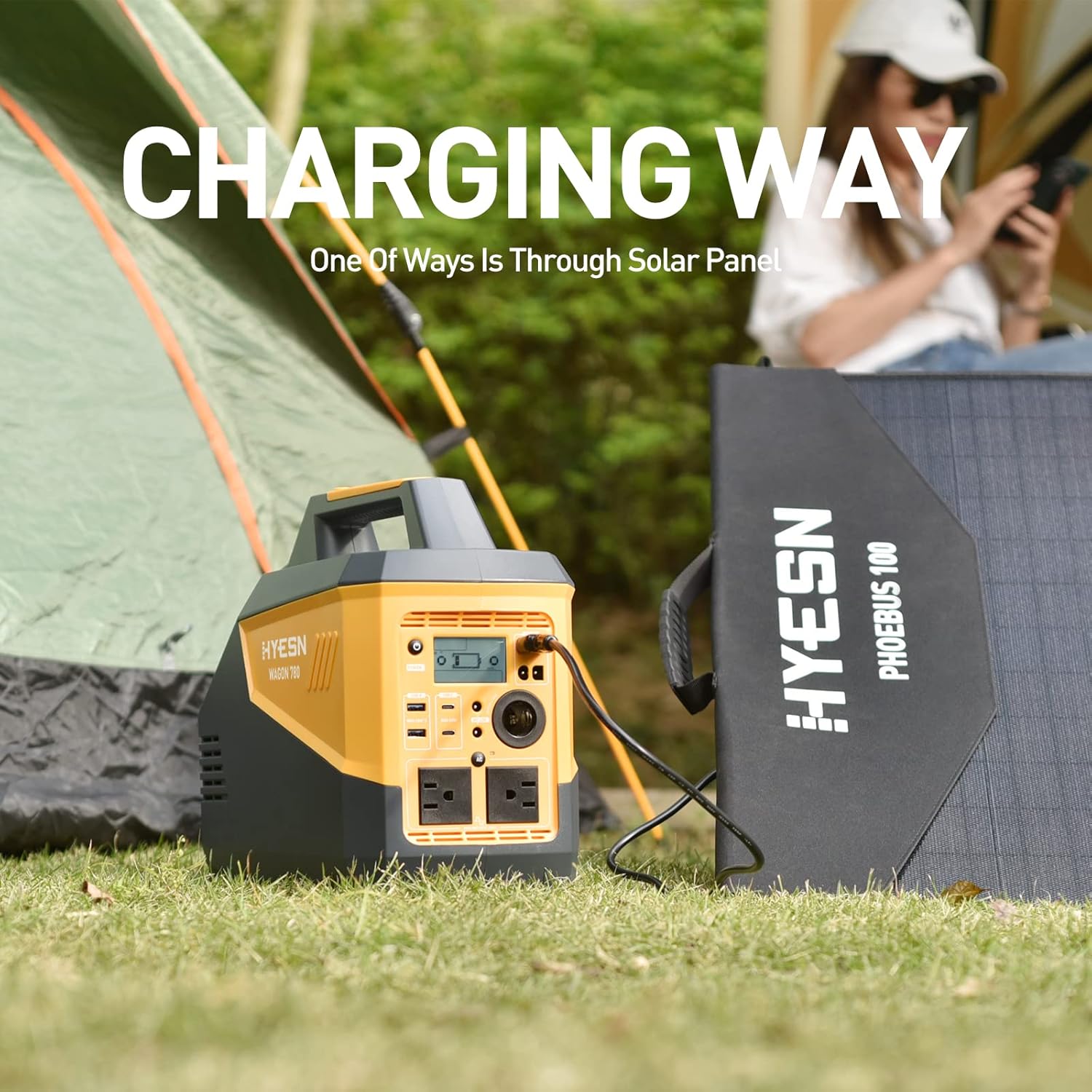 HYESN Portable Power Station 500W Outdoor Solar Generators 618Wh Backup Lithium Battery Power Multiple Devices, Peak 2500W Pure Sine Wave 110V AC Outlet for CPAP Camping Adventure Emergency