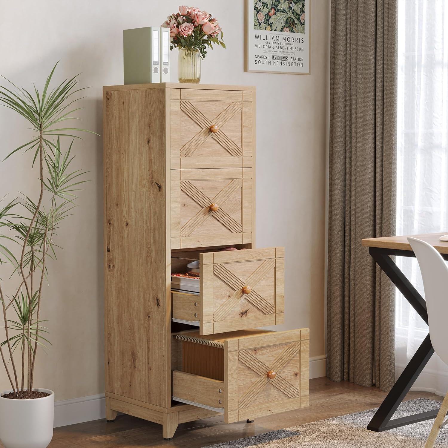 Tribesigns 4-Drawer File Cabinet, Vertical File Cabinets Office Filing Cabinet for Letter Size, Wood Storage Cabinet Printer Stand for Home Office, Living Room, Natural