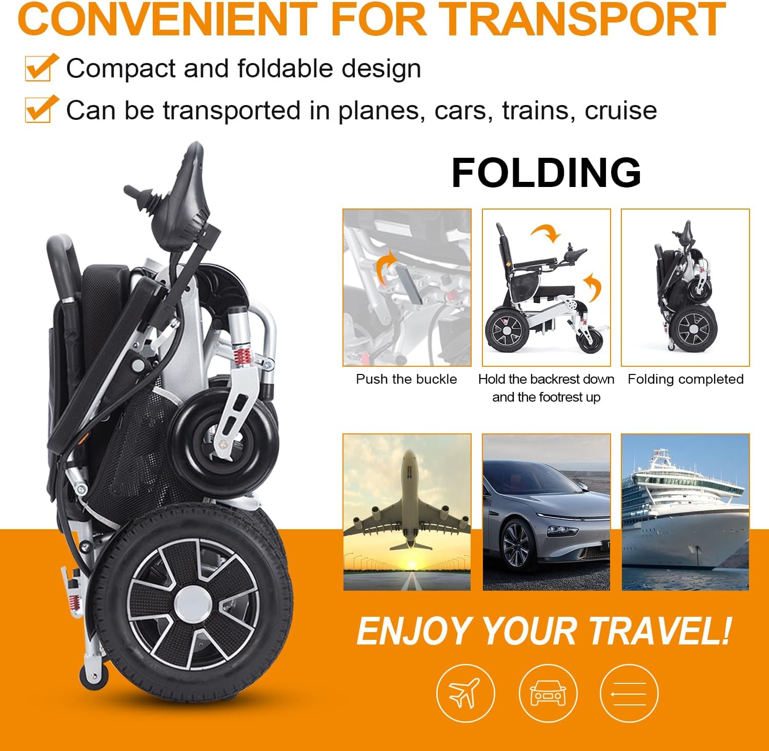 Intelligent Lightweight Foldable Electric Wheelchair, Portable Long Range Motorized Wheelchair,All Terrain Motorized Wheelchair for Adults,Durable Wheelchair -20 mi Cruise Range-Ships from USA
