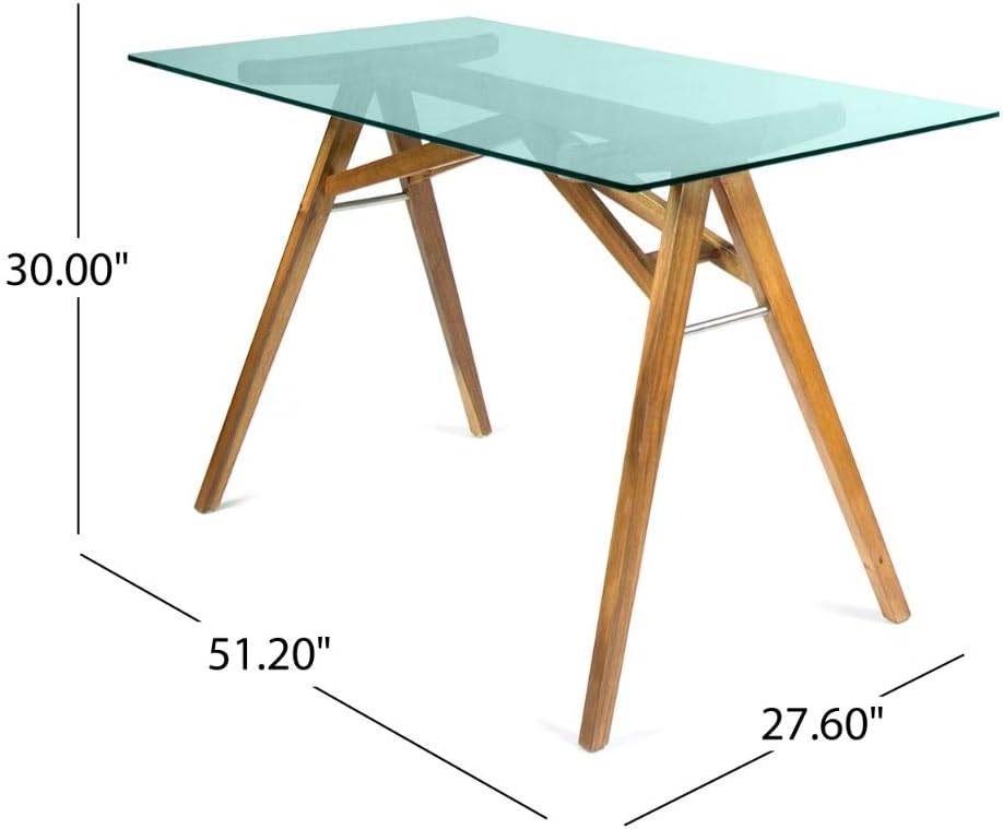 Christopher Knight Home Camila Mid-Century Tempered Glass Desk with Acacia Wood Frame, Dusk Grey / Natural Stained