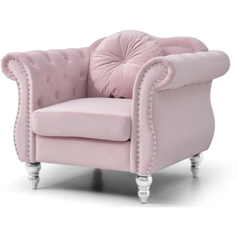 Home Square 2-Piece Furniture Set with Sofa Chaise and Chair in Pink