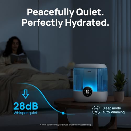 Dreo Humidifiers for Bedroom, Top Fill 4L Supersized Cool Mist Humidifier, 32H Runtime, 28 dB Quiet Ultrasonic Air Humidifier for Large Room, Plants, Baby Nursery, Indoor, Night Light, Easy to Clean