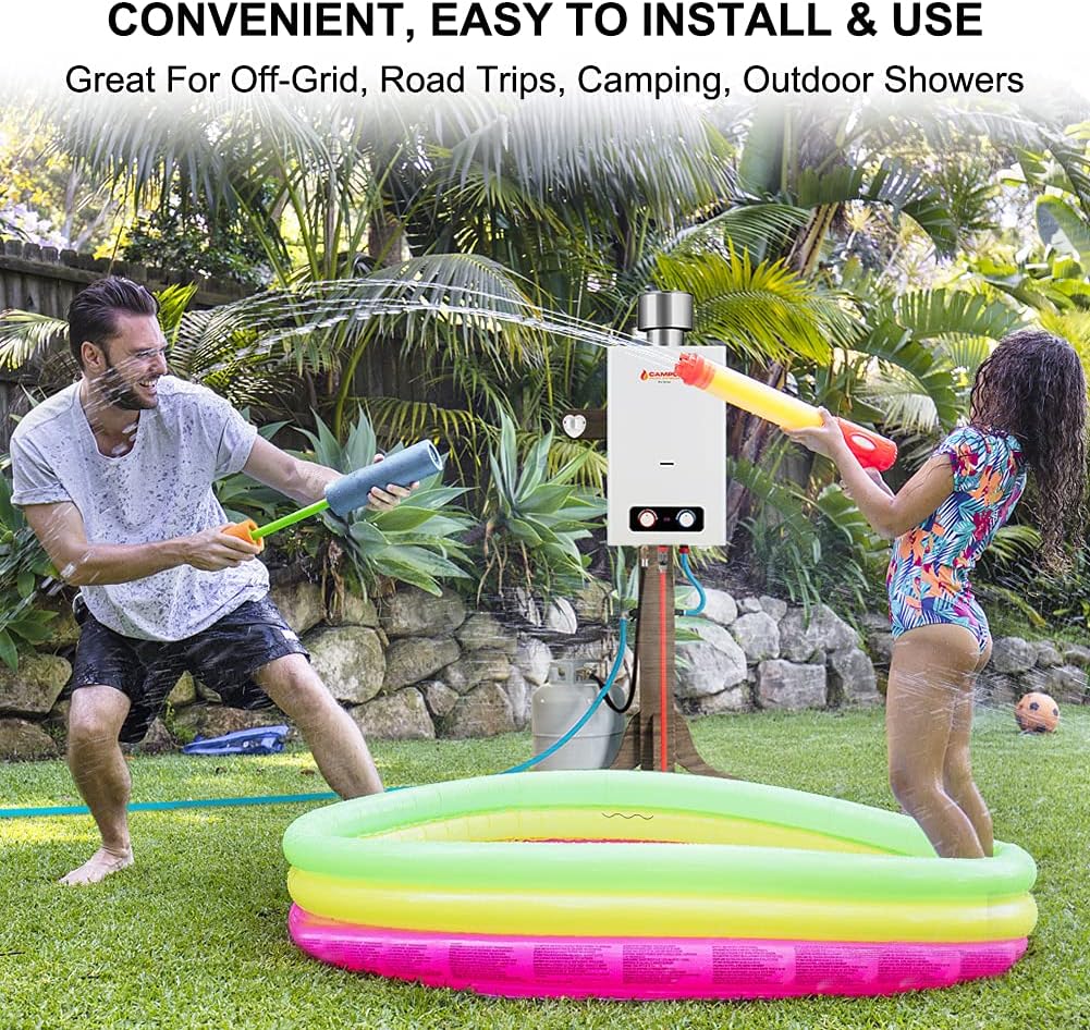 Portable Tankless Water Heater, Camplux 1.58 GPM Outdoor Propane Hot Water Heater with S/S Rain Cap