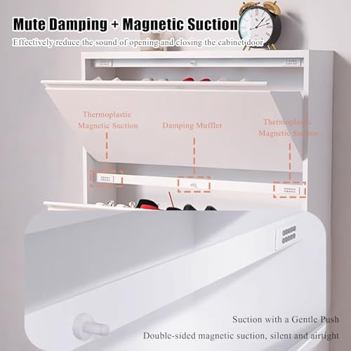 Wall Mounted Shoe Cabinet with Flip Drawers, Hidden Large Shoe Cabinet Storage for Entryway, Freestanding No Assembly Shoe Rack Shoe Organizer for Hallway Corridor(40.6x20x4.8in, Gray)