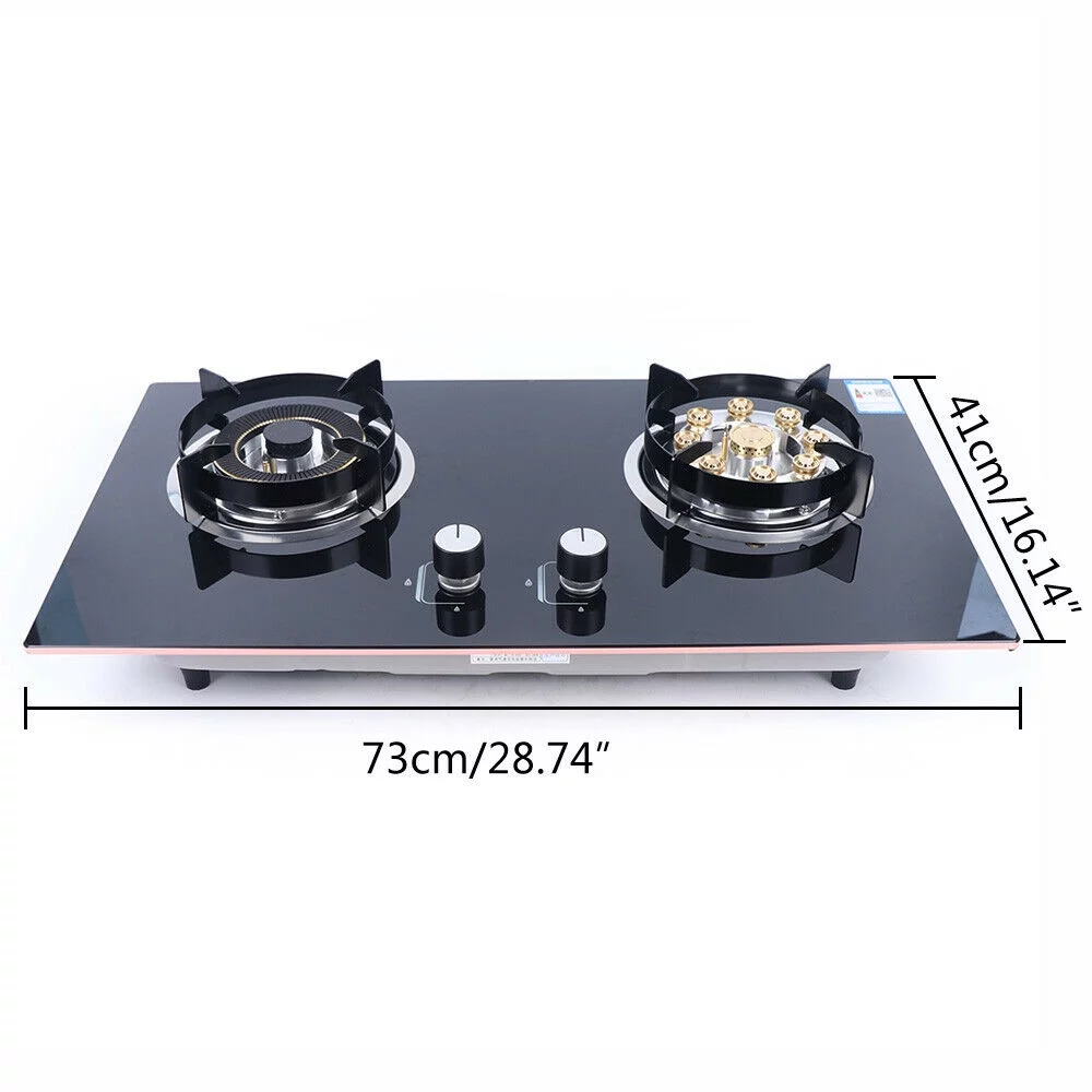 Miumaeov 28" Black Tempered Glass Panel Built-in Gas Cooktop Dual Fuel Cooktops with Strong Flame Natural Gas Stove Countertop Gas Hob 2 Burners Cooktops Gas Cooker for Griddle Pan