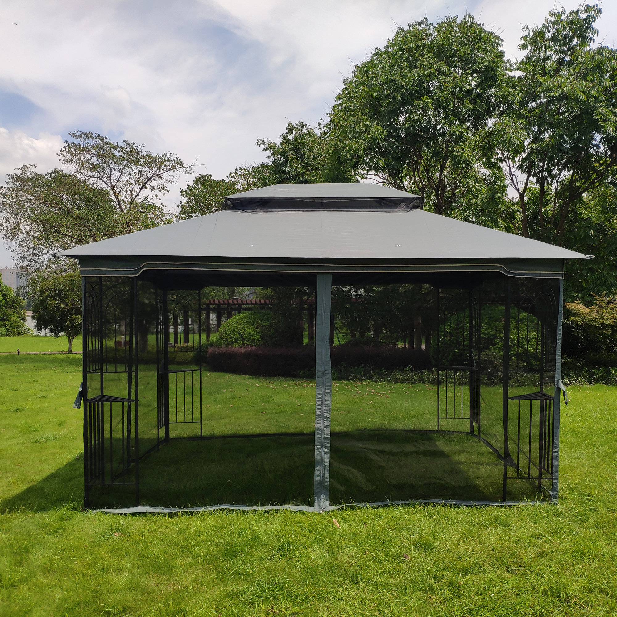 13x10 Outdoor Patio Gazebo Canopy Tent With Ventilated Double Roof And Mosquito net(Detachable Mesh Screen On All Sides),Suitable for Lawn, Garden, Backyard and Deck,Gray