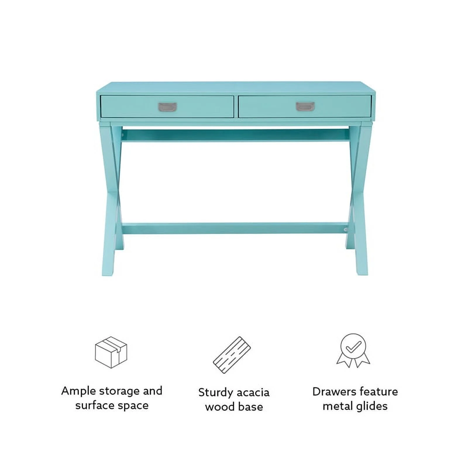 Linon Peggy Wood Two Drawer Writing Desk in Blue