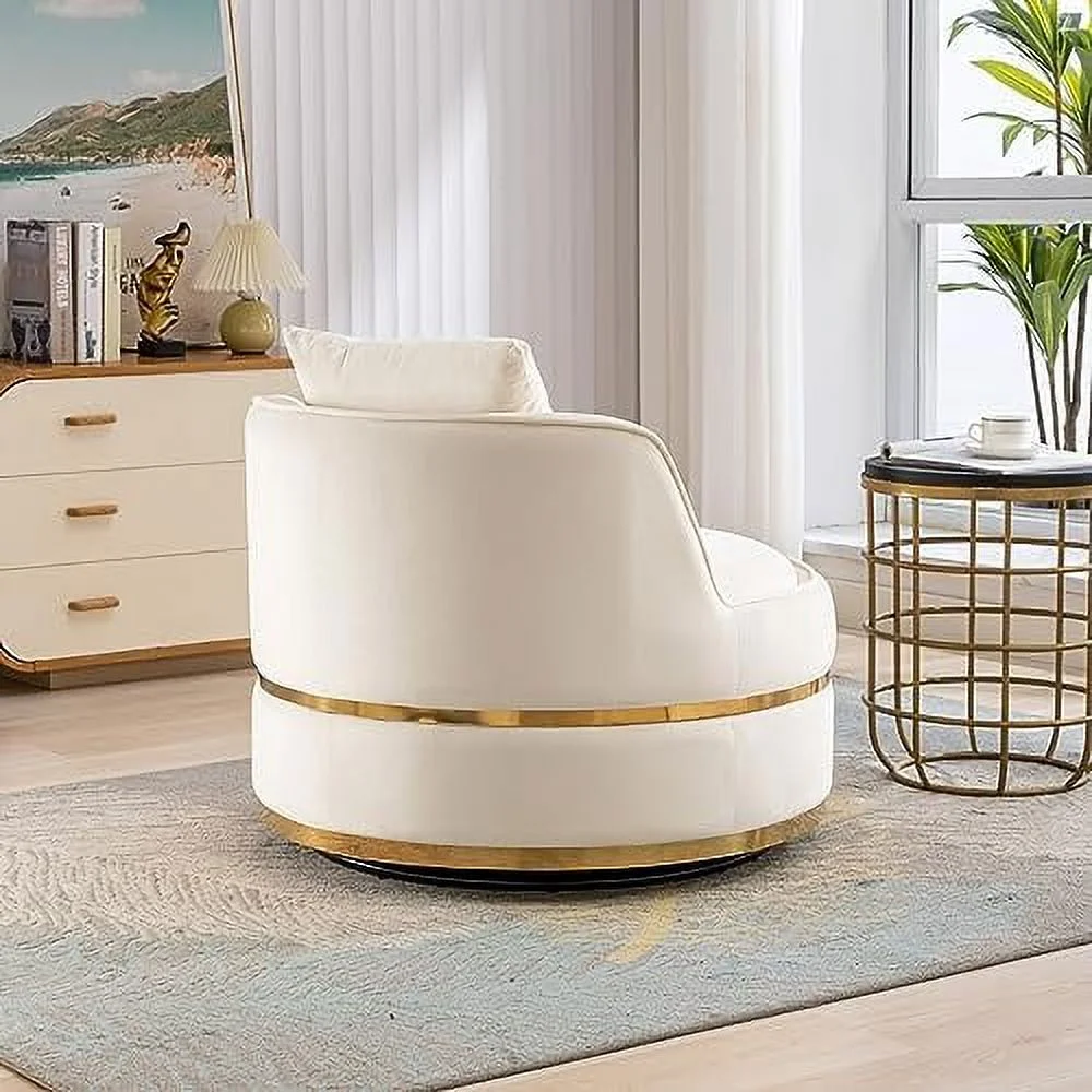 HOOMHIBIU Swivel Accent Chair - Velvet Boucle Round Barrel Chair with Pillow  Oversized Cozy Single Sofa for Living Room  Bedroom with  Degree Rotation and Sturdy Stainless Steel Base (Wh