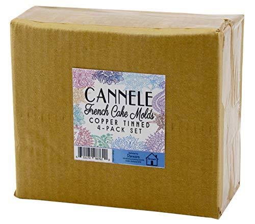 Darware Copper Canelé Pastry Molds (4-Pack); 2-Inch Bordeaux French Custard Cannele Cake Traditional Pastry Baking Molds with He