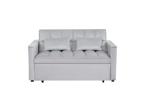 3 in 1 Convertible Sleeper Sofa Bed,Futon Loveseat Couch with Pull-Out Bed & Adjustable Backrest,Velvet Fabric Sofa with Side Pocket for Small Apartment, Living Room, Office (Black)