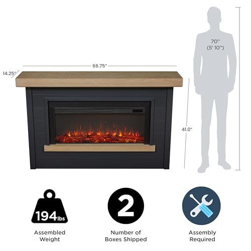 Real Flame Bernice 67" Landscape Electric Fireplace with Mantel for Living Room or Bedroom, Replaceable Fireplace Insert Heater, Realistic Log and Flame Effect, Remote Control, White