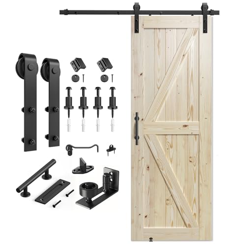 SMARTSTANDARD 36in x 84in Sliding Barn Door with 6.6ft Barn Door Hardware Kit Included, Unfinished Solid Spruce Wood Door, Assembly Required, DIY, Stainable, Natural
