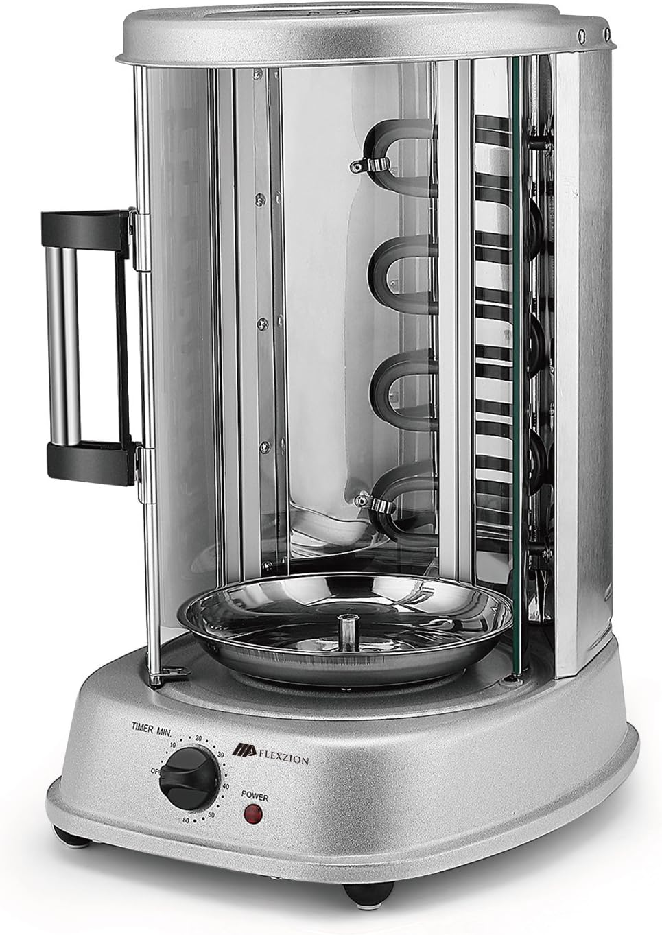 Flexzion Vertical Rotisserie Oven Grill - Countertop Shawarma Machine Kebab Electric Cooker Rotating Oven, Stainless Steel Roaster w/Bake Ware Kebob Skewers Stain Resistant Rotisserie Machine