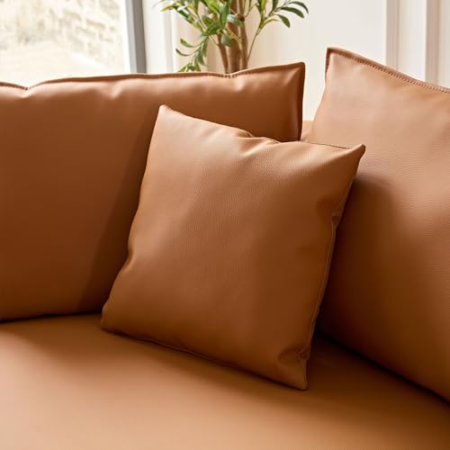 Leather Curved Couch Luxury Sectional Sofa Couch Comfy Cloud Sofa Couch for Living Room Apartment Office with Pillows (Grey-Left Chaise)