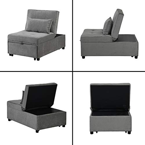 Sofa Bed,Folding Ottoman Sleeper Bed,4 in 1 Multi-function Faux Leather Convertible Chair Recliner Sofa with Pillow,for Living Room/Small Room Apartment