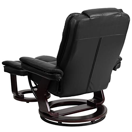 EMMA + OLIVER Multi-Position Stitched Recliner & Ottoman with Swivel Base in Beige LeatherSoft