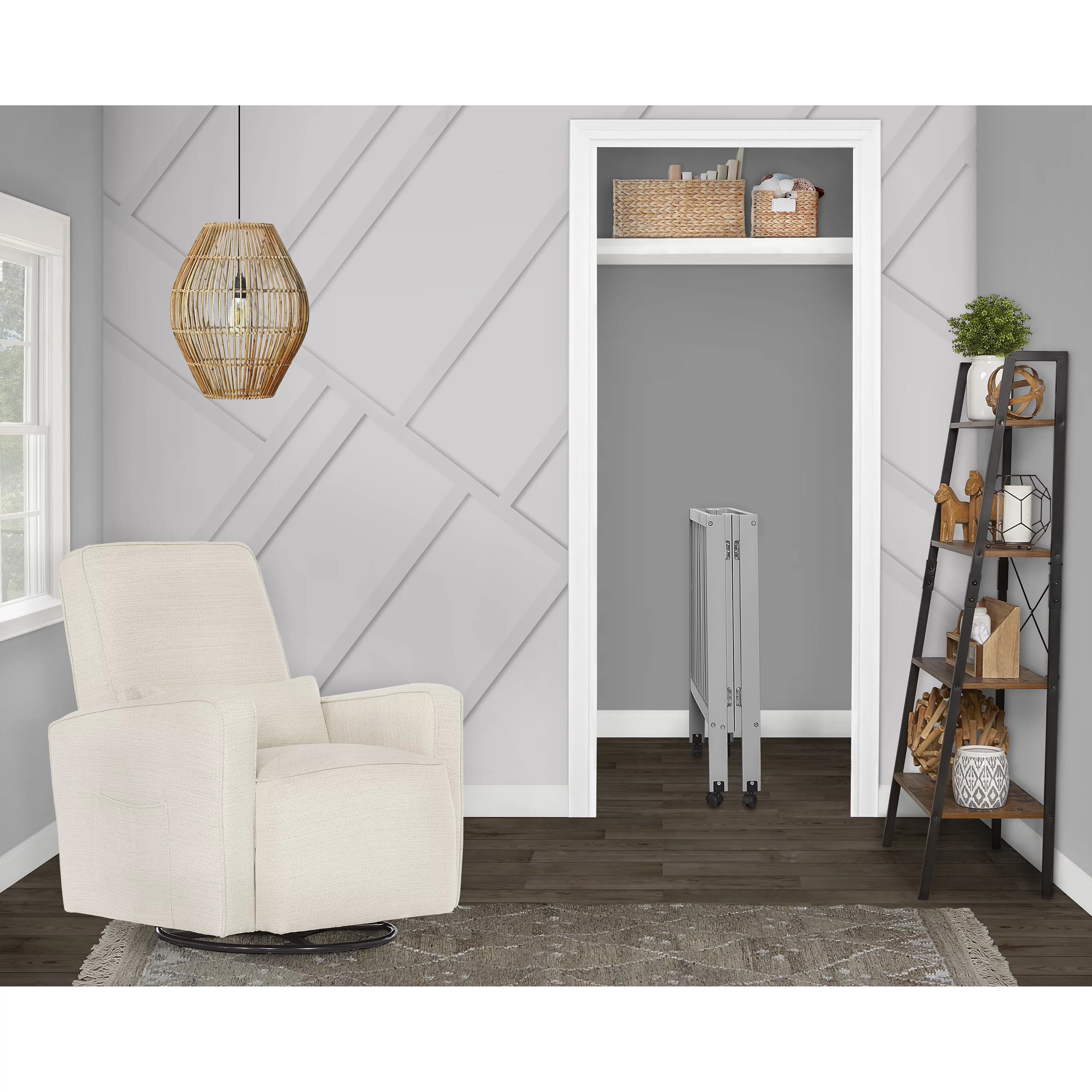 Dream On Me Jett Non-Full Size Folding Crib in Pebble Grey, Patented Folding System