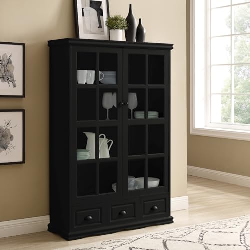 Curio Cabinet, Curio Display Cabinet with Adjustable Shelf, Storage Cabinet with Tempered Glass Doors for for Living Room, Kitchen, Office, Bedroom, Entryway (White)