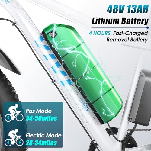 Vivi Electric Bike 26" x 4.0 Fat Tire Electric Bicycle, Peak 1000W Electric Mountain Bike, 25MPH Ebikes for Adults with 48V 13AH Removable Lithium-Ion Battery, Up to 60 Miles,UL 2849 Certified