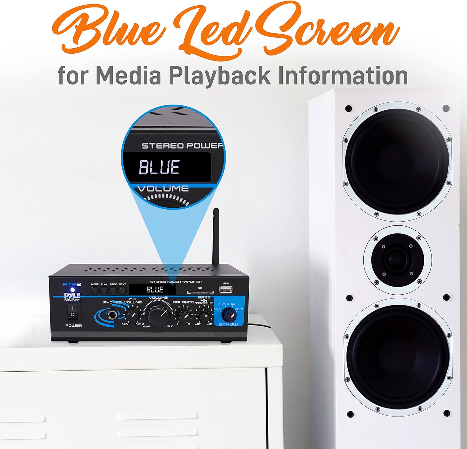 Pyle Home Audio Power Amplifier System - 2X40W Bluetooth Mini Dual Channel Mixer Sound Stereo Receiver Box w/ AUX, Mic Input - For Amplified Speakers, PA, CD Player, Theater via RCA, Studio Use - PTA2 Pack of 2