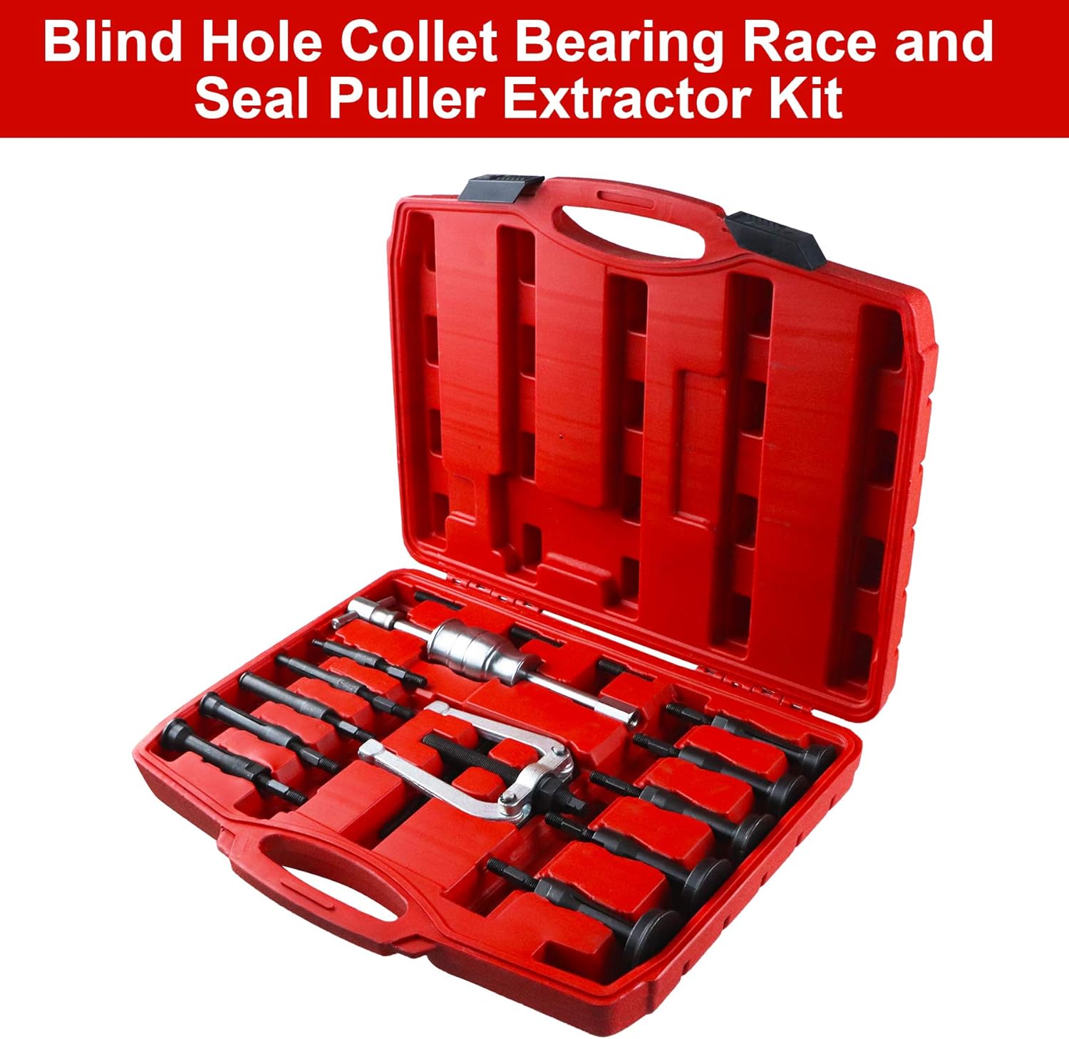 Frombet 16PCS Blind Hole Collet Bearing Race and Seal Puller Extractor Kit Slide Hammer Pilot Insert Inner Internal Bearing Removal Tool Set