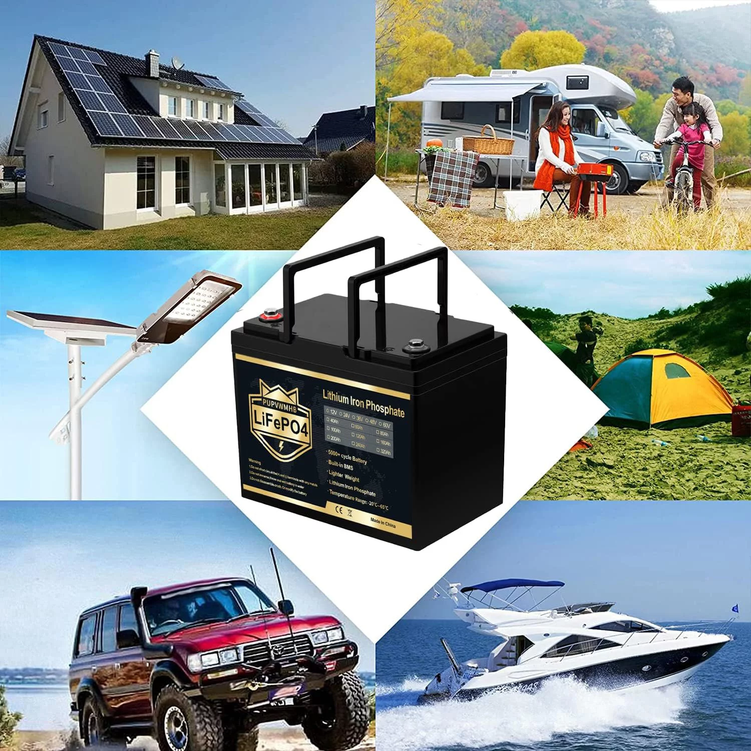 PUPVWMHB 12V 100Ah MINI LiFePO4 Lithium Battery, Bluetooth Lithium Battery,100A BMS,Up to 15000 Cycles, Max.1280Wh Energy with 10 Years Lifetime Low Temp Cut off, Perfect for RV, Solar, Trolling Motor