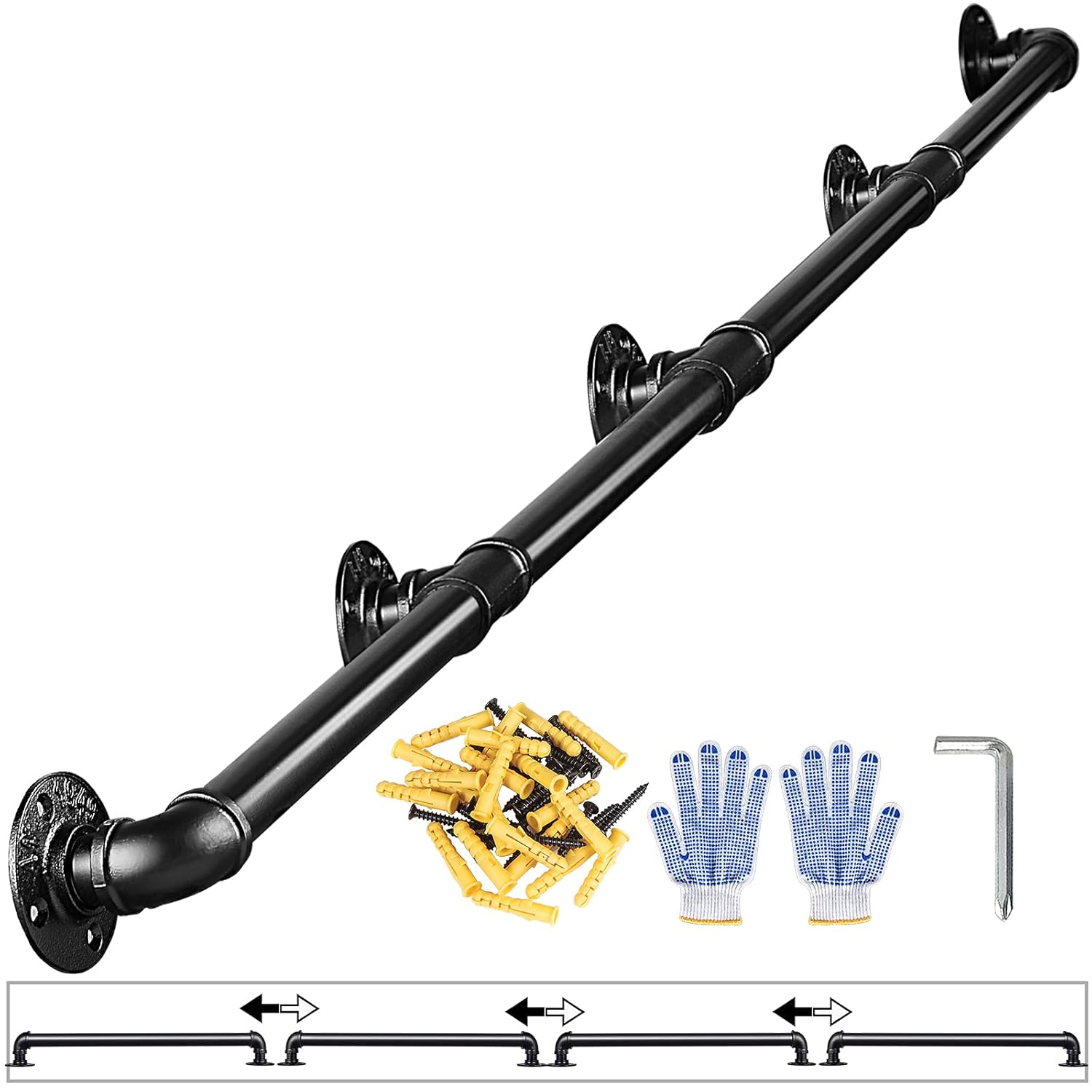 WSLHP 20FT Staircase Handrail Kit,Metal Pipe Handrail,Wall Mount Decoration Banister for Outdoor & Indoor(Antique Bronze)