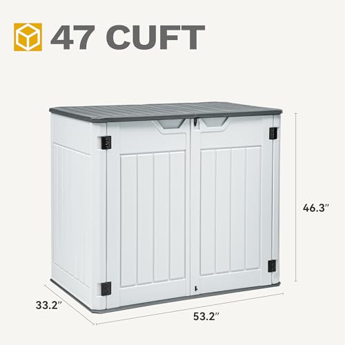 DWVO Outdoor Weather-Resistant Horizontal Storage Shed, 35 Cu Ft Capacity, Lockable and Waterproof, Suitable for Storing Garden Tools, Light Gray