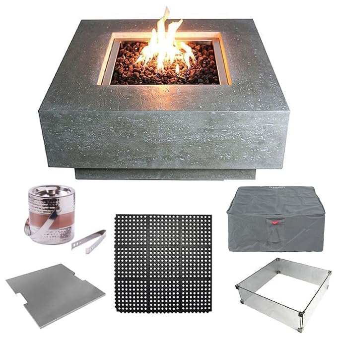 Elementi Manhattan Outdoor Table 37 Inches Natural Gas Patio Heater Concrete Firepits Outside Electronic Ignition Backyard Fireplace Cover Lava Rock Included