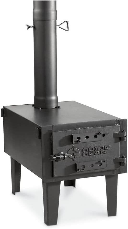 Guide Gear Outdoor Wood Burning Stove, Portable with Chimney Pipe for Cooking, Camping, Tent, Hiking, Fishing, Backpacking