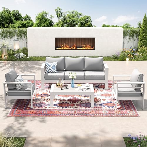 UDPATIO 8 Piece Aluminum Patio Furniture Set, Oversized Modern Outdoor Furniture Set with Olefin Fabric Cushion for Patio Deck Backyard, Dark Grey(with Waterproof Covers)