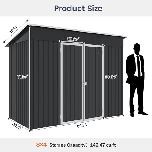 UDPATIO Outdoor Storage Shed 6 x 6 FT, Resin Garden Sheds with Floor Plastic Patio Outdoor Storage Shed with Lockable Door for Tool, Bike, Garbage Gray White