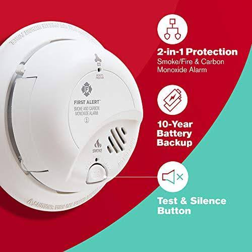 First Alert Hardwired AC Smoke and Carbon Monoxide Detector with 10 Year Sealed Battery Backup, Brk SC9120LBL