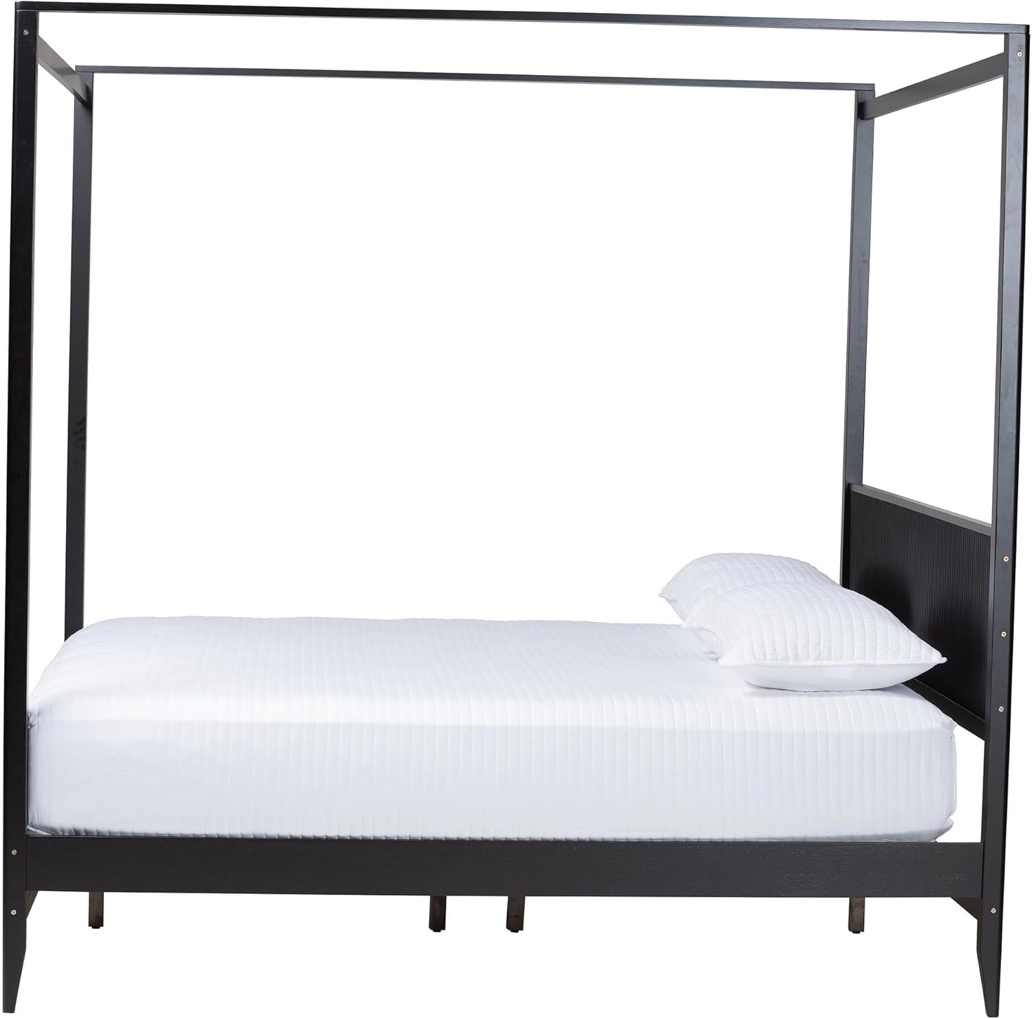 Baxton Studio Primrose Fluted Wood Canopy Bed, King, Black