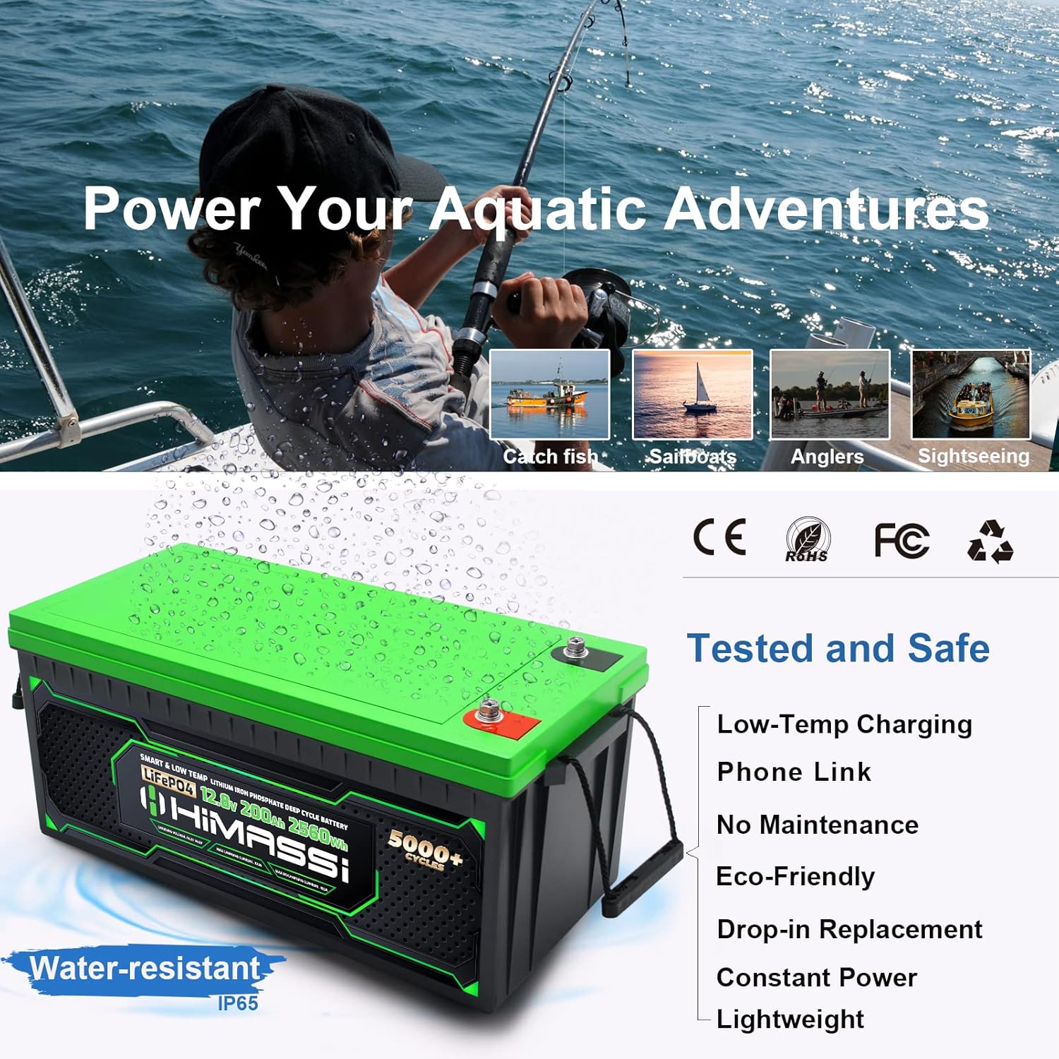 LiFePO4 Battery, 12V 400Ah Lithium Battery, Built-in 250A BMS, Lithium Ion Battery for Trolling Motor, Solar, Marine, RV Car, Camper, Home Storage, Off-Grid System