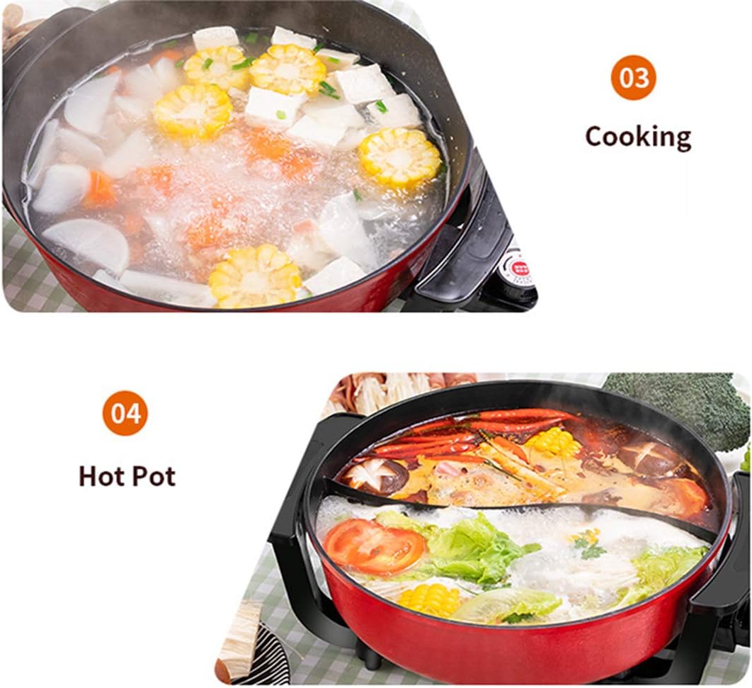 1360W 6L Electric Hot Pot Double Soup Pot Kitchen Indoor Smokeless Pot Multi-Function Electric Hot Potcooking and Frying Integrated Pot 220V for Family/Friends, Parties