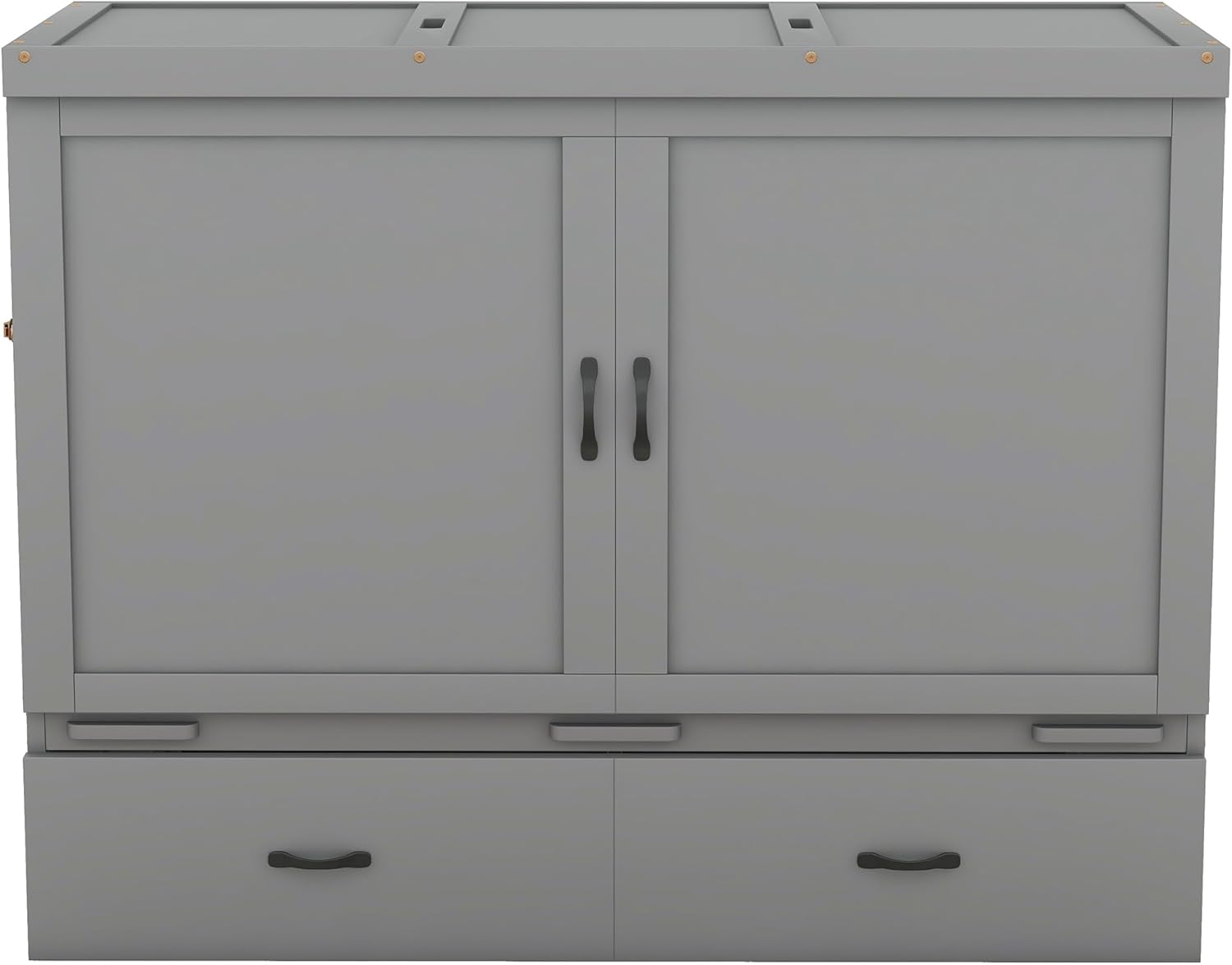 Queen Size Murphy Bed, Classic Cube Bedframe with USB Port & Large Storage Drawer, Space-Saving Design, Wall Bed for Small Space, Apartments, Guest Room, Gray