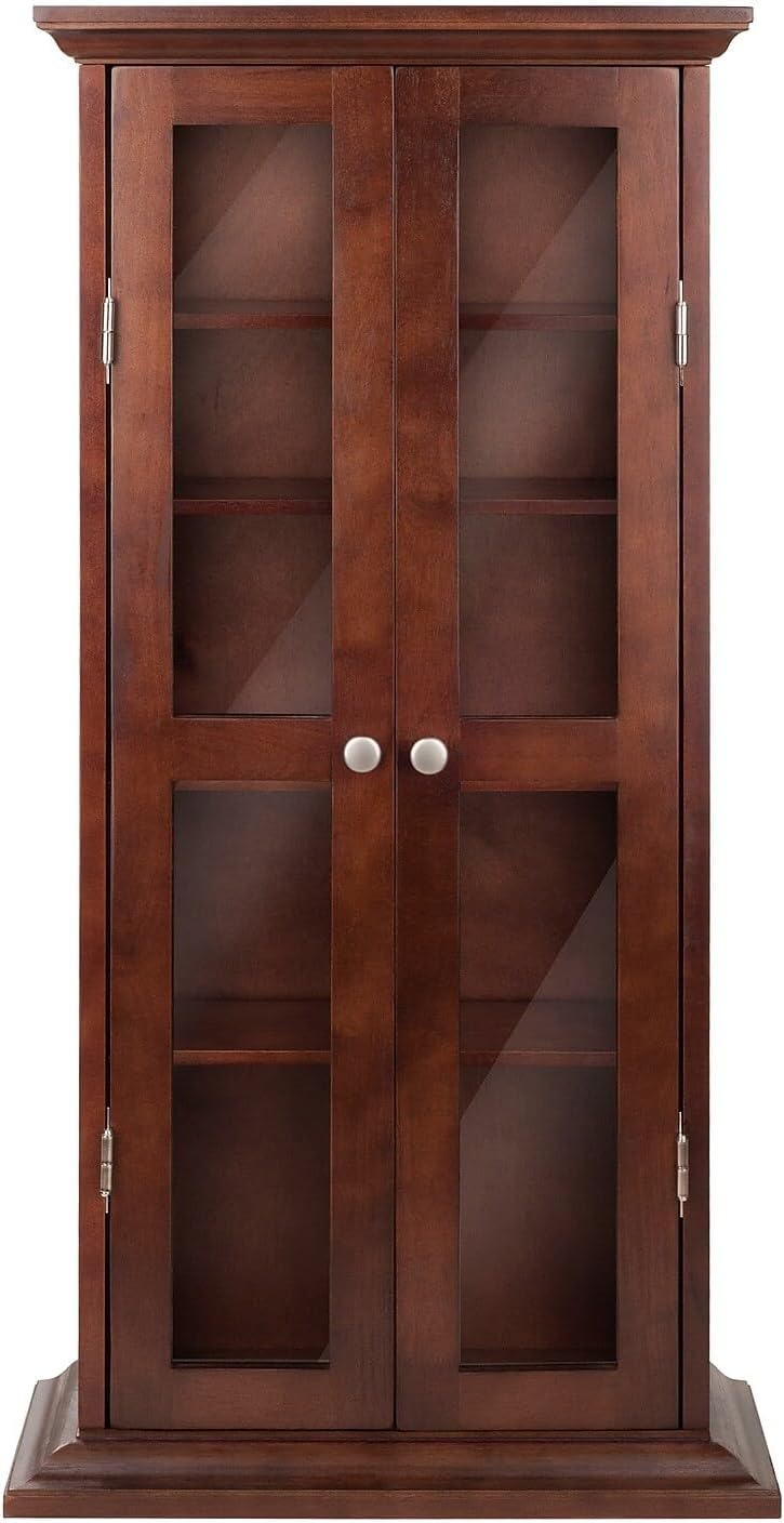 Elegant Winsome Wood DVD/CD Cabinet - Ample Storage, Antique Walnut Finish