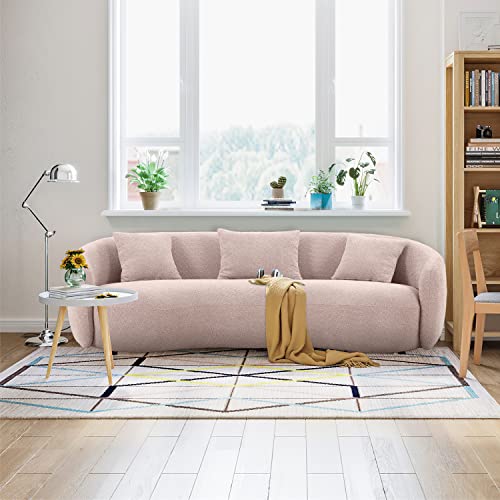 96.4" Mid Century Modern Curved Sofa for Living Room, 3-Seat Upholstery Boucle Fabric Couch for Bedroom, Office, Apartment, Brown