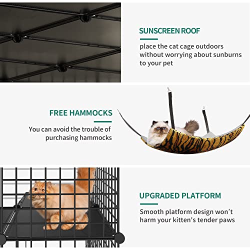 YITAHOME Outdoor Cat Enclosures Catio Large Cat Cage Cat House with Roof Hammock Platforms DIY Pet Kennels Playpen for 1-6 Cats Rv Garden